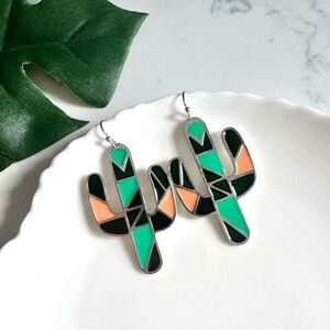 2/$30🌵 Colorblock Cactus Earrings Enamel Southwestern Boho Desert Jewelry NEW
